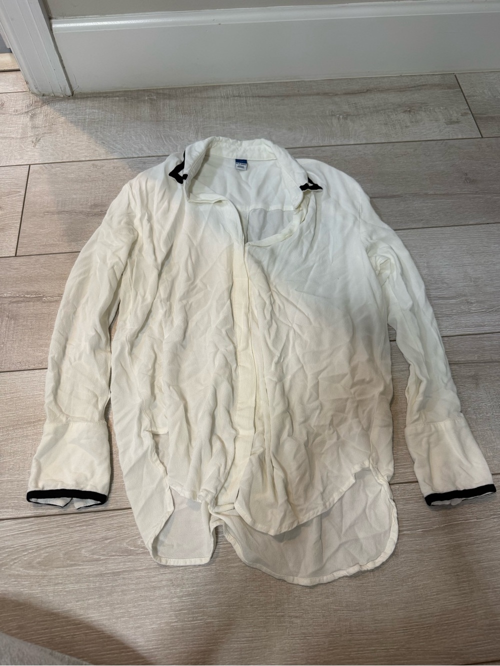 Old Navy White Button-Down Shirt with Black Trim